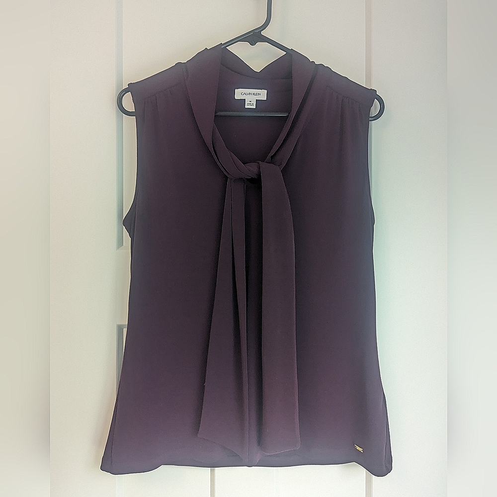Calvin Klein Purple Sleeveless Tie Neck Top - Size Medium